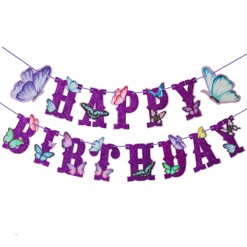 BIEUFBJI Butterfly Birthday Banner & Decorations - Fairy Happy Baby Shower - Image 1